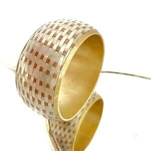 Vintage Handmade Copper Brass Bangle Woven Look Textured Wide Statement Cuff 3"